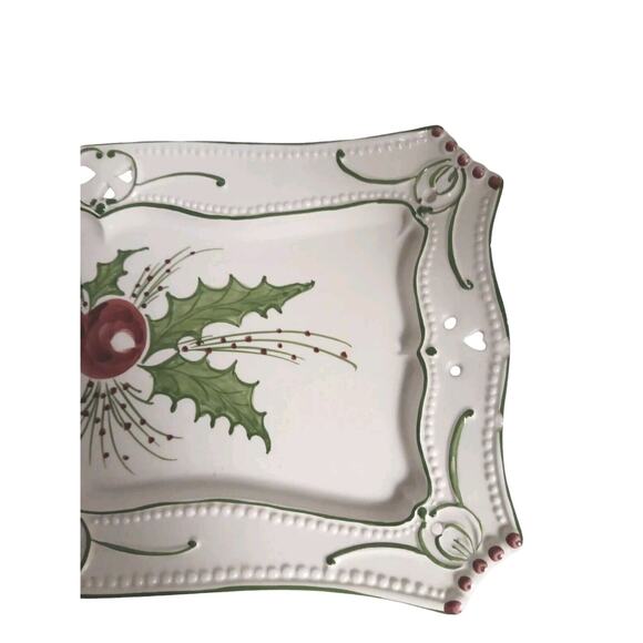 RCCL Christmas Tray 15" White Green HOLLY Hand Painted Glazed Ceramic PORTUGAL - Picture 6 of 14